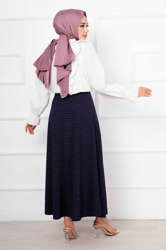 Jupe Hijab Rayée Mevlana Bleu Marine