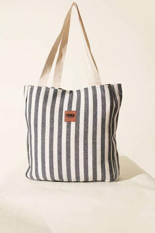 Striped Magnetic Beach Bag, Navy Blue