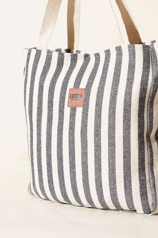 Striped Magnetic Beach Bag, Navy Blue