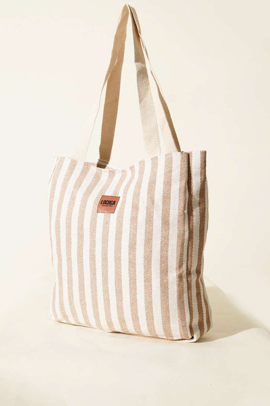 Striped Magnetic Beach Bag Latte
