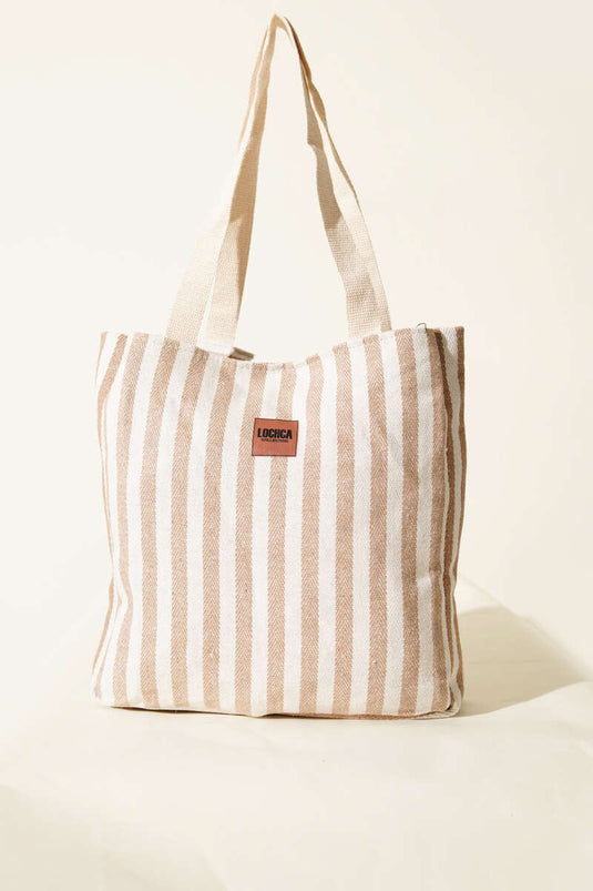 Striped Magnetic Beach Bag Latte