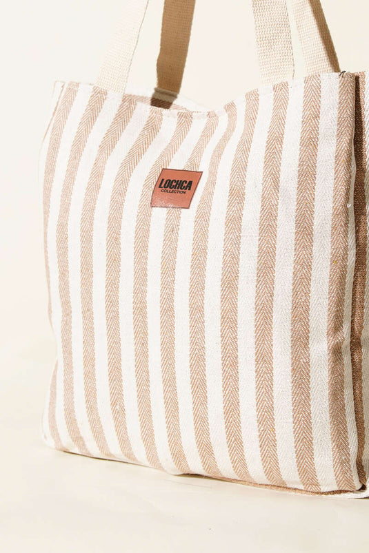Striped Magnetic Beach Bag Latte