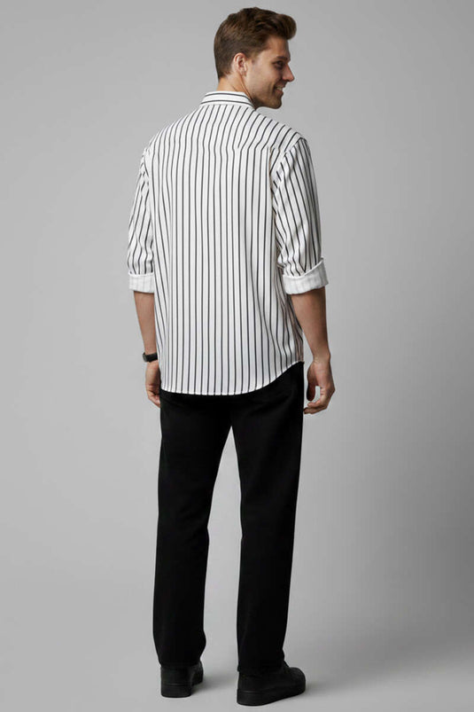 Striped Embroidered Detail Men's Shirt White