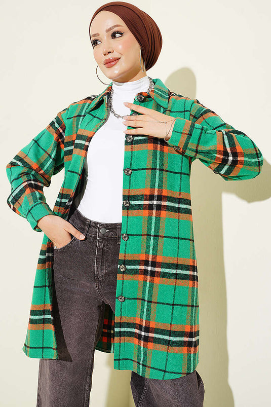 Camicia A Quadri A Righe Verde