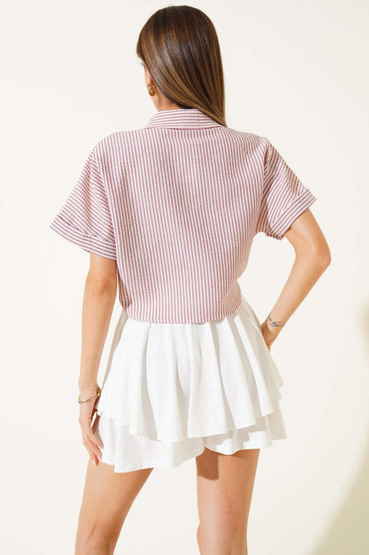 Striped Front-Tie Shirt Magenta