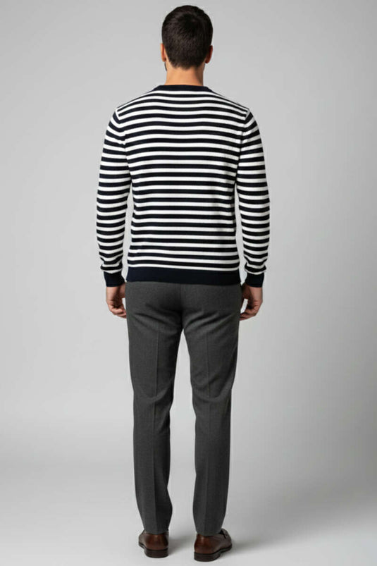 Çizgili Önü Baskılı Erkek Sweatshirt Siyah