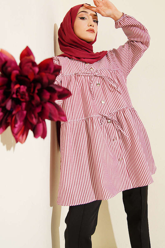 Striped Front Double Tie Shirt Burgundy