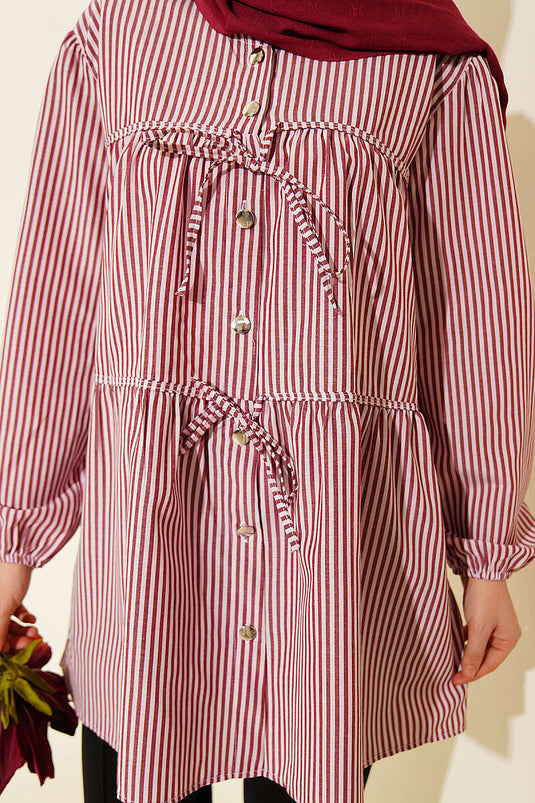 Striped Front Double Tie Shirt Burgundy