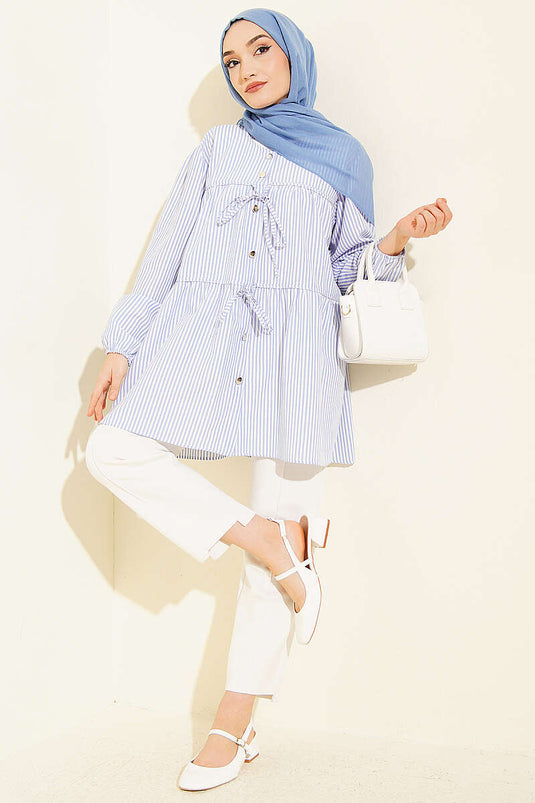 Striped Front Double-Tie Shirt Ice Blue