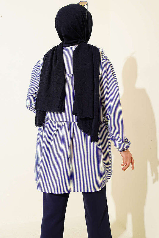 Striped Front Double Tie Shirt Blue