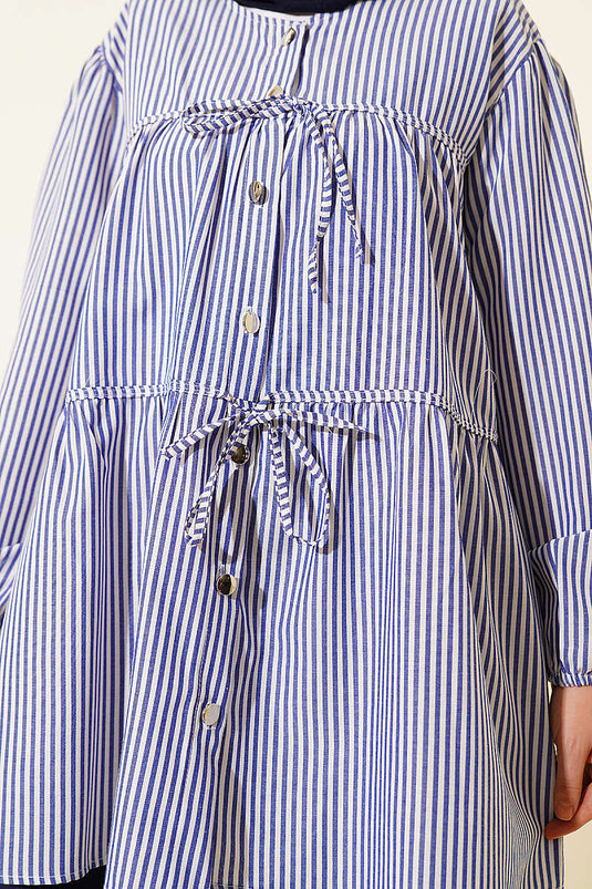 Striped Front Double Tie Shirt Blue
