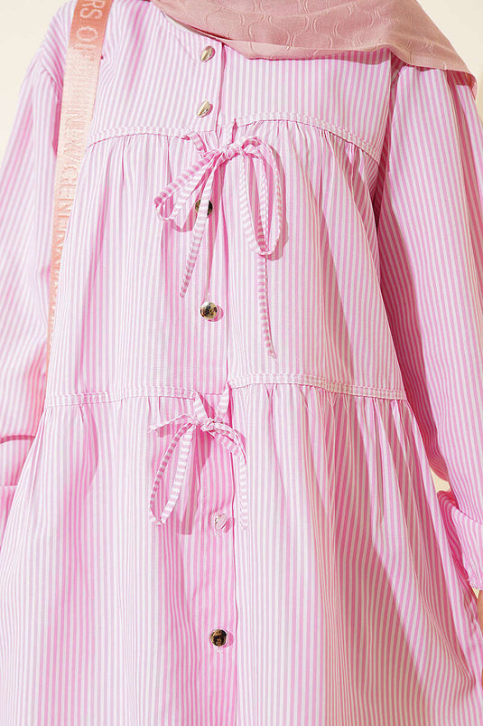 Chemise rayée à double nouage devant rose