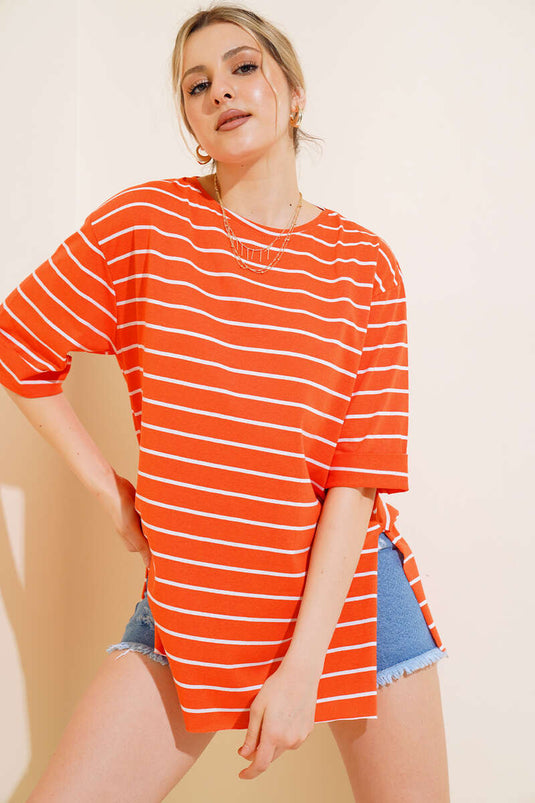 تي شيرت برتقالي مخطط