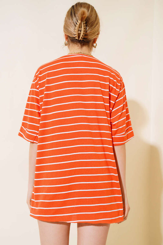 تي شيرت برتقالي مخطط