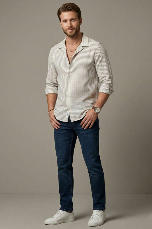 Chemise oversize rayée pour homme gris