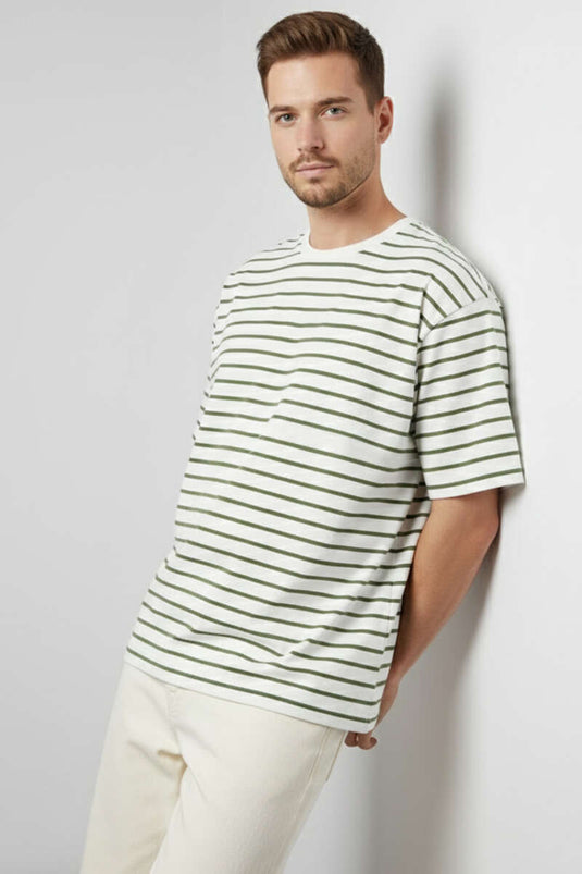 Striped Oversized Men's T-shirt in Pistachio Green