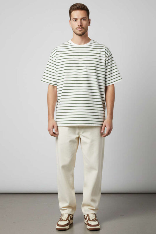 Striped Oversized Men's T-shirt in Pistachio Green