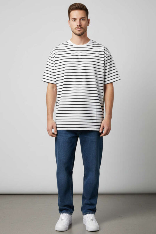 Striped Oversized Men's T-shirt Navy Blue