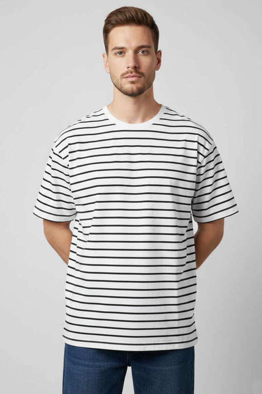 Striped Oversized Men's T-shirt Navy Blue