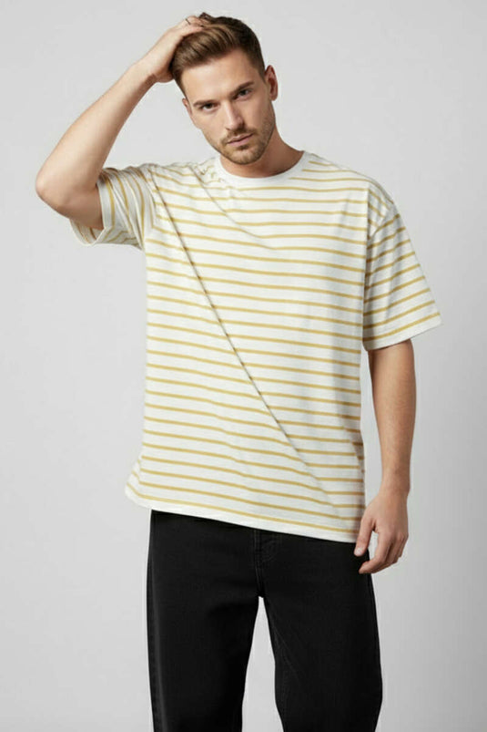 Striped Oversized Men's T-shirt Yellow