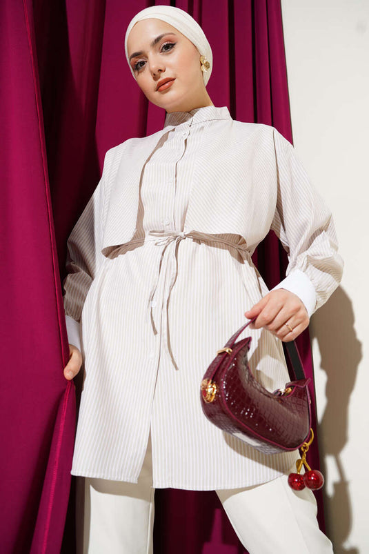 Striped Cape Shirt Beige