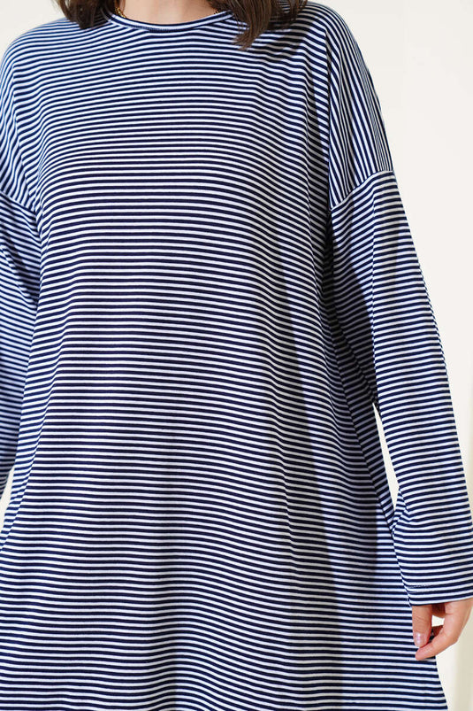 Tunique rayée en coton peigné bleu marine