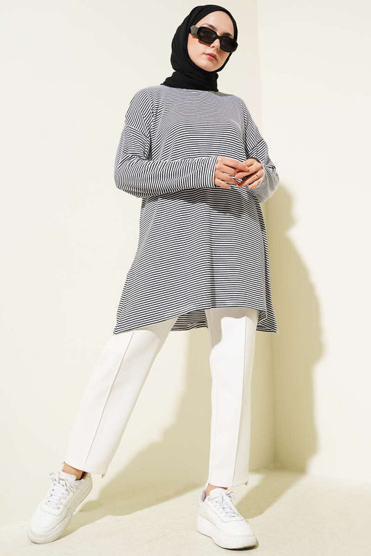Tunique rayée en coton peigné noir