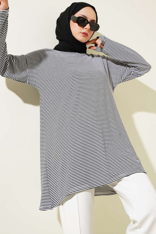 Tunique rayée en coton peigné noir