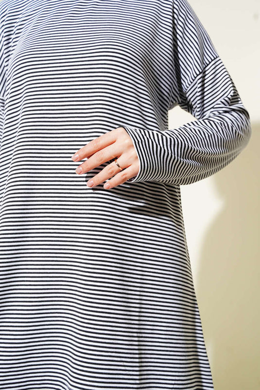 Tunique rayée en coton peigné noir