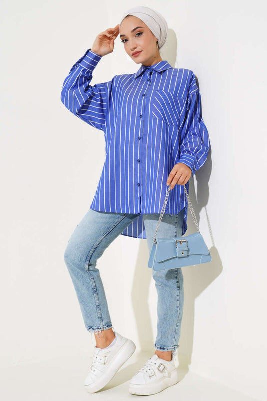 قميص كاجوال مخطط باللون الأزرق الداكن