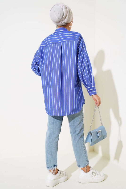 قميص كاجوال مخطط باللون الأزرق الداكن