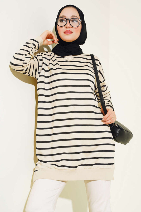 Gestreifte, lockere Tunika, Schwarz