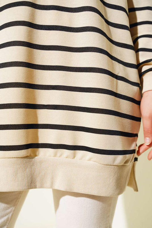 Gestreifte, lockere Tunika, Schwarz