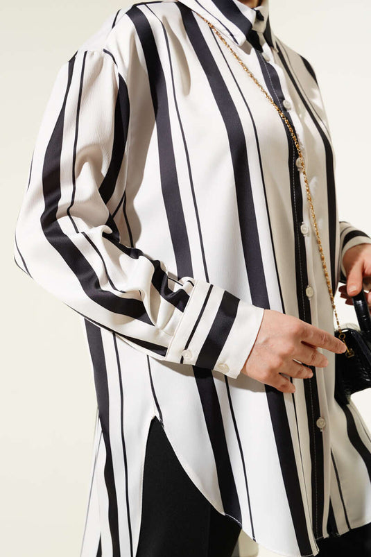 Chemise rayée décontractée en satin noir