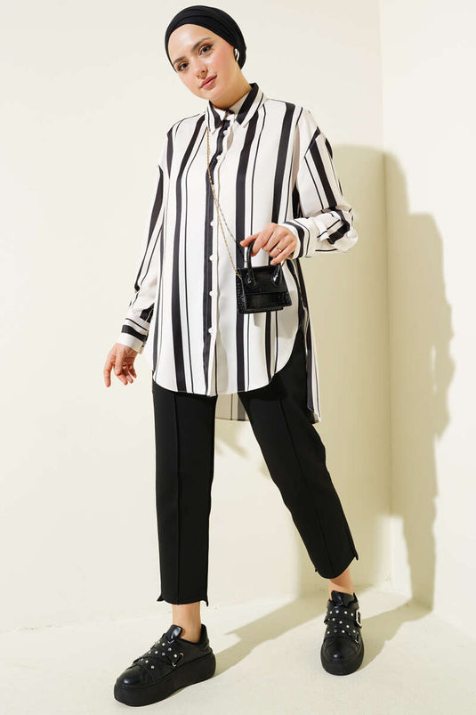 Chemise rayée décontractée en satin noir