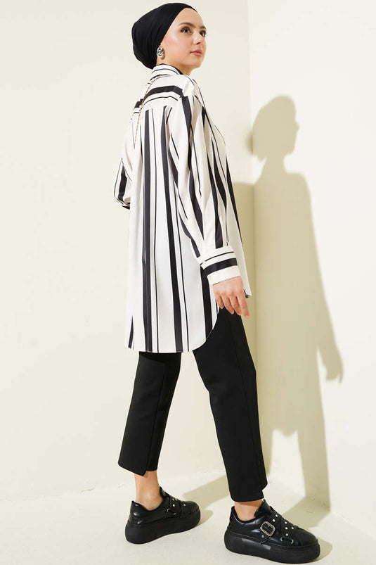 Chemise rayée décontractée en satin noir