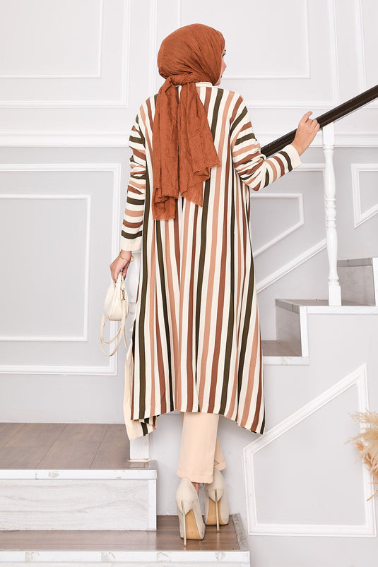 Striped Loose Knit Tunic Cream
