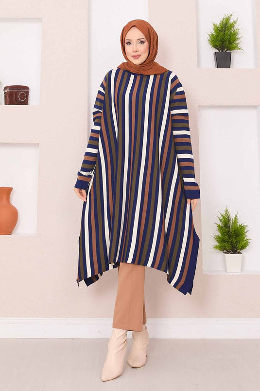 Striped Loose Knit Tunic Saxe