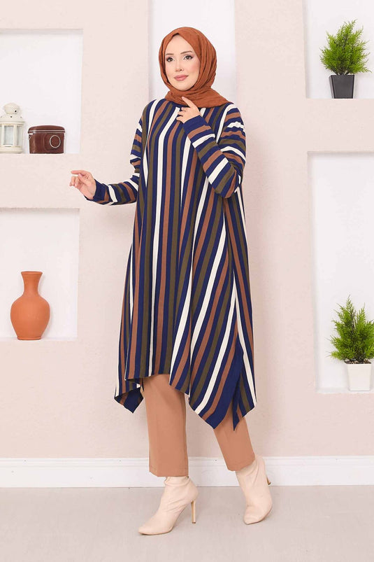 Striped Loose Knit Tunic Saxe
