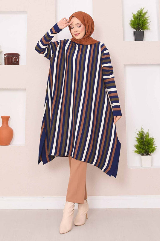 Striped Loose Knit Tunic Saxe