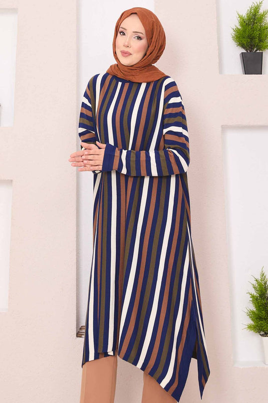 Striped Loose Knit Tunic Saxe
