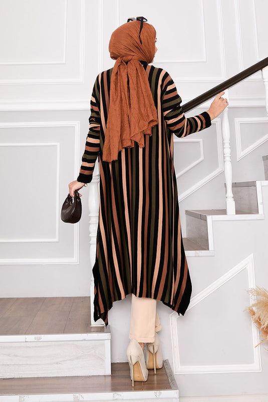 Çizgili Salaş Triko Tunik Siyah