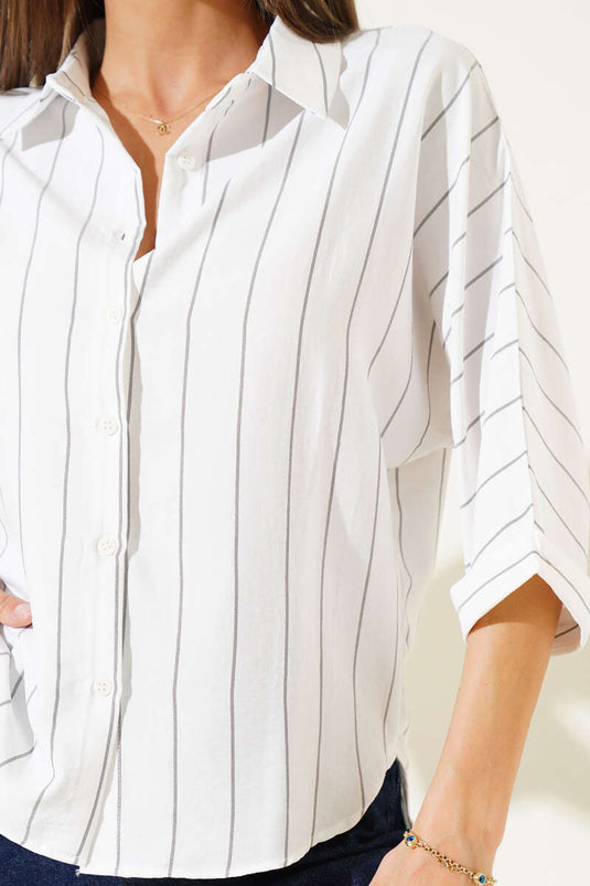 Striped Casual Batwing Sleeve Shirt Black