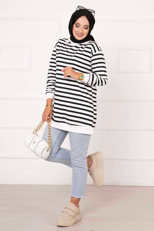 سويت شيرت مخطط أسود