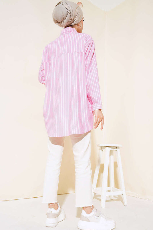 Chemise oversize rayée à poches Tep rose
