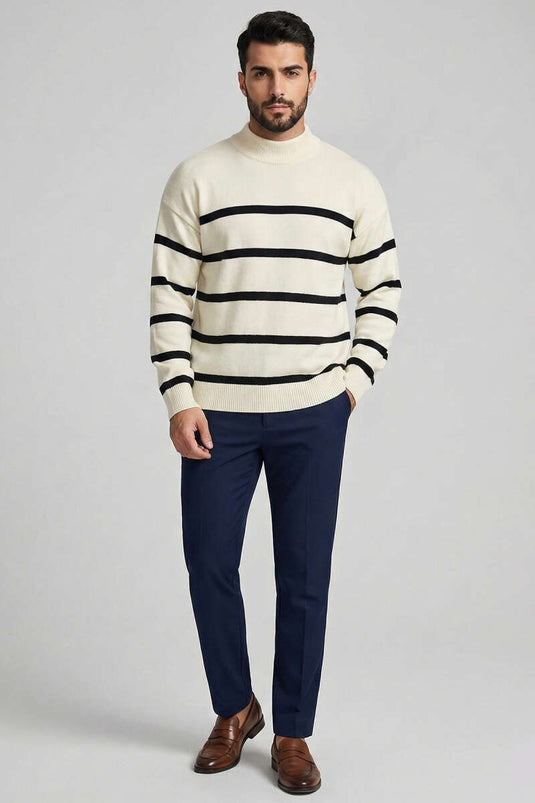 Pull homme en tricot rayé crème