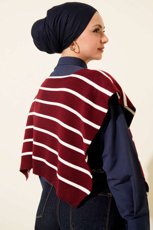 Striped Knit Shoulder Shawl Burgundy