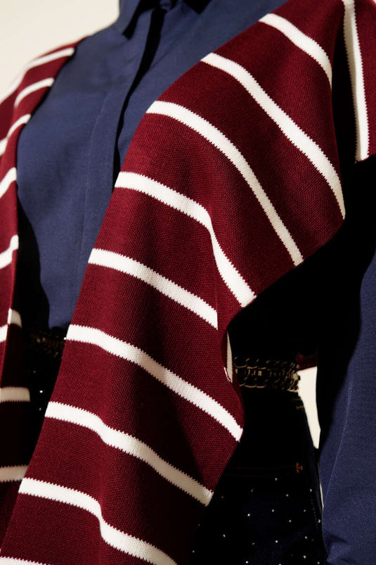 Striped Knit Shoulder Shawl Burgundy