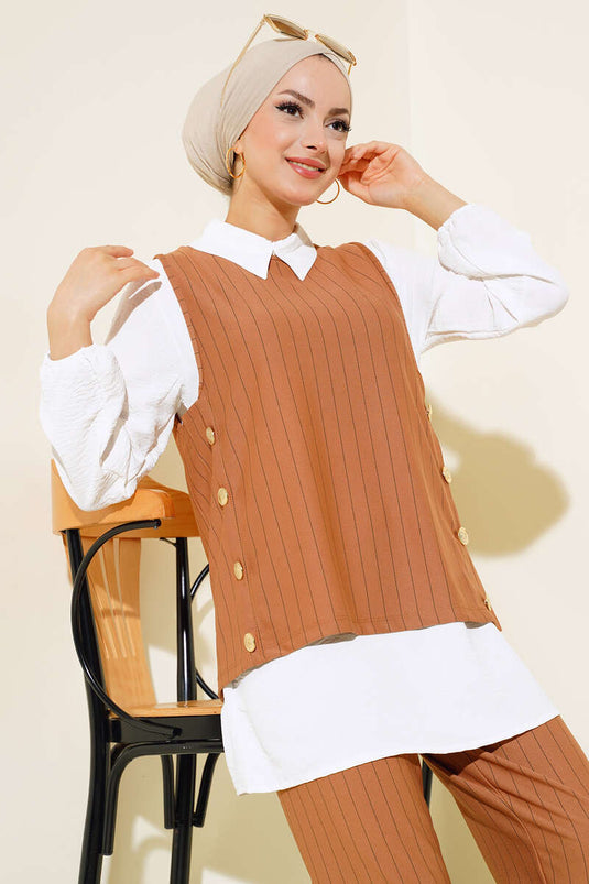 Striped Three-Piece Set Camel