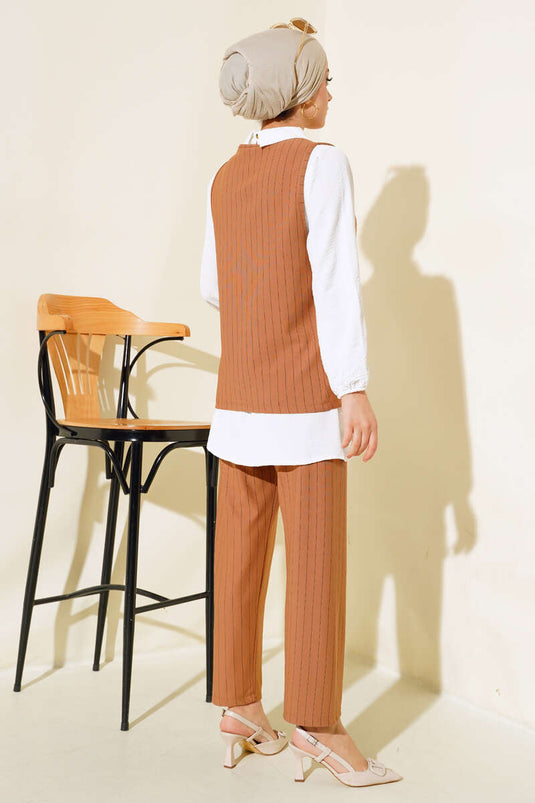 Costume Triple Rayé Camel